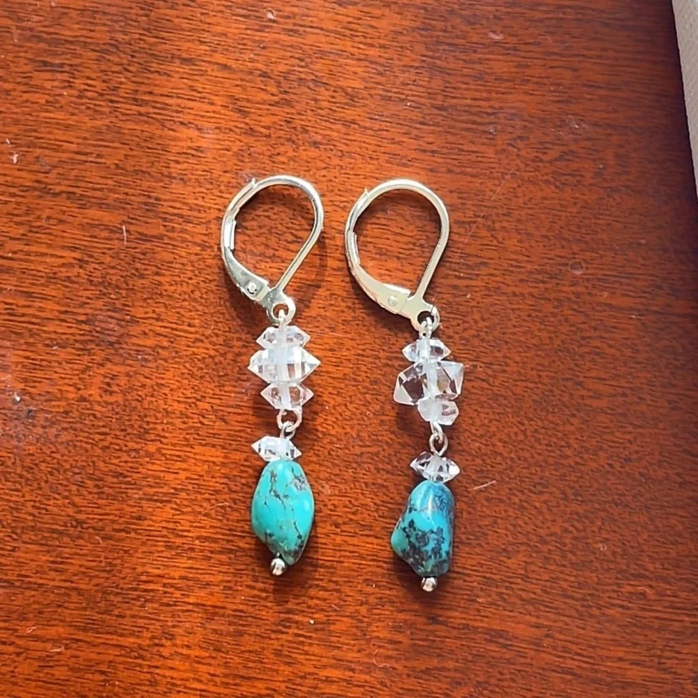Genuine Turquoise & Herkimer Diamond Quartz Earrings!